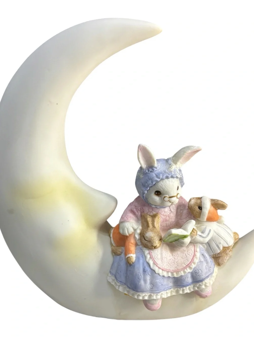 1986 Terragrafics Ceramic Momma Rabbit Babies Crescent Moon Night Light Electric